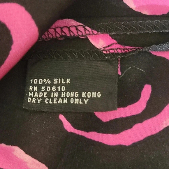 🛍Albert Nipon Vintage Black Pink Silk Floral Long Sleeve‎ Blouse Womens 12 - Picture 5 of 5